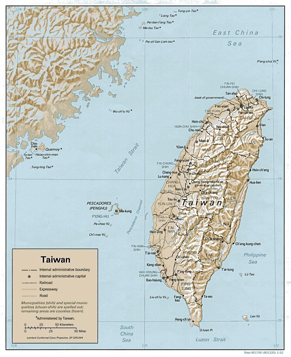地图的台湾地形