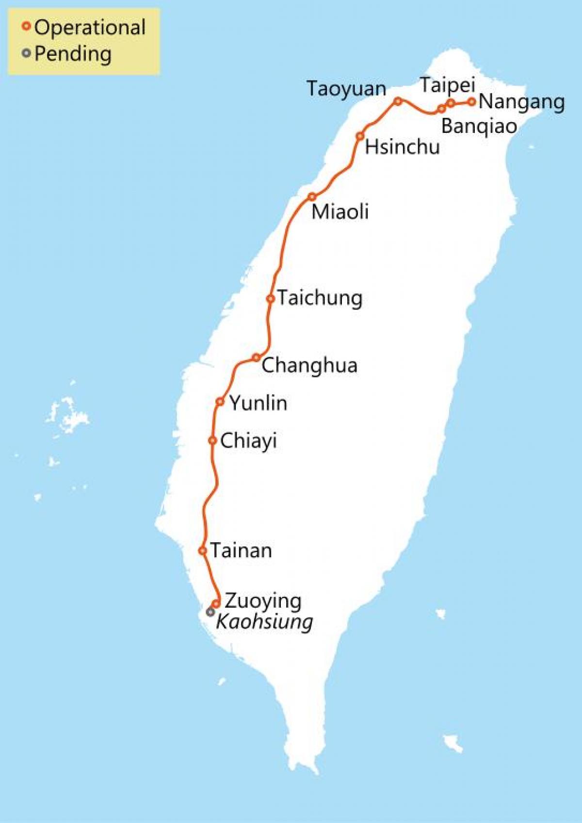 台湾高速铁路路线的地图